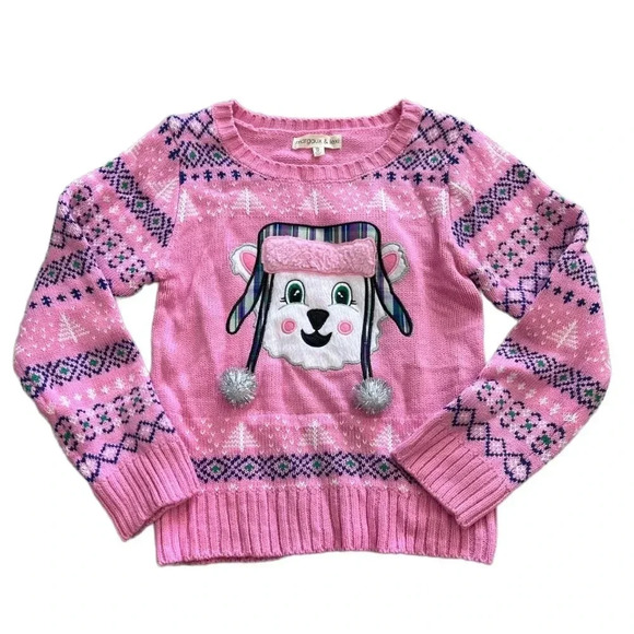 Margaux & Lexi Other - Margaux & Lexi Pink Winter Puppy Christmas Sweater 6x